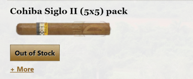 Cohiba out of Stock Cohiba Sigolo II Out of Stock